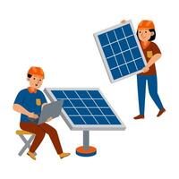 Man and Woman Solar Engineer Profession vector
