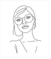 Portrait of a girl in a model pose. Hand drawn linear illustration vector