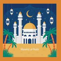 Islamic background of Mawlid al Nabi Muhammad, which means the birthday of the Prophet Muhammad vector