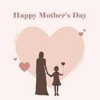 ilustración diseño de internacional madres día, mayo 14 silueta de un globo en el manos de el niño con su madre, caminando hacia el forma de un amor corazón. concepto de de la madre amor. vector