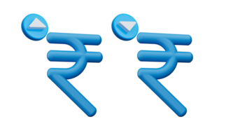 Set of Indian Rupee symbol increase and decrease icon. Money 3d illustration png