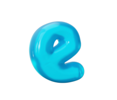 letra e hecha de líquido de gelatina azul aqua. 3d alfabeto minúsculas ilustración 3d png