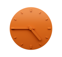 Minimal Orange clock quarter to Five abstract Minimalist wall clock 3d Illustration png