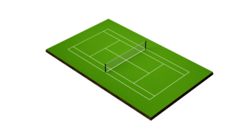 3d groen gras tennis rechtbank veld- met netto en wit lijnen markering grenzen 3d illustratie png