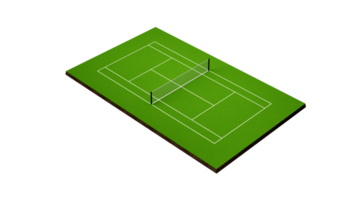 3d grön gräs tennis domstol fält med netto och vit rader märkning gränser 3d illustration png