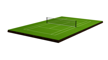 3d grön gräs tennis domstol fält med netto och vit rader märkning gränser 3d illustration png