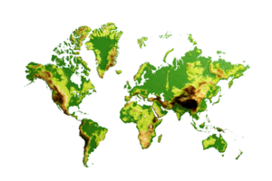 3d mundo mapa sombreado alivio hipsométrico mapa, 3d ilustración png