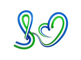 Sierra Leone flag heart shaped wavy ribbon. 3d illustration. png