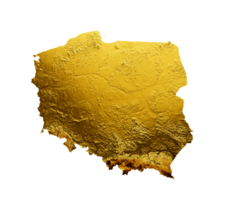 Poland Map Golden metal Color Height map 3d illustration png