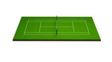 3D Green Grass Tennis Court Field With Net And White Lines Marking Boundaries 3D Illustration png