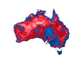 mapa da austrália com as cores da bandeira ilustração 3d do mapa de relevo sombreado vermelho e amarelo png