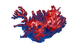 Iceland map with the flag Colors Red and Blue Shaded relief map 3d illustration png