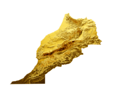 Marokko kaart gouden metaal kleur hoogte kaart 3d illustratie png