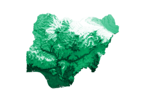 Nigeria map with the flag Colors Shaded relief map 3d illustration png