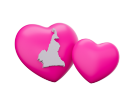 3d Shiny Pink Hearts With 3d White Map Of Cameroon, 3d illustration png