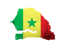 Senegal Map Flag Shaded relief Color Height map 3d illustration png