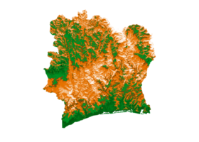 mapa de costa de marfil con los colores de la bandera verde y amarillo mapa en relieve sombreado ilustración 3d png