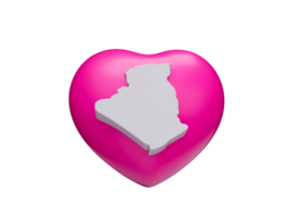 3d rosado corazón con 3d blanco mapa de Argelia, 3d ilustración png