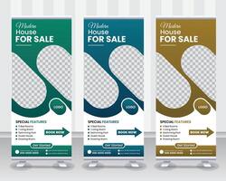 Modern real estate pull-up banner design or display standee roll up banner template vector