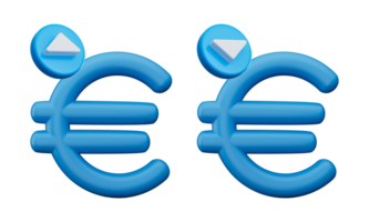 3d Facile bleu euro symbole, augmenter diminution icône, 3d illustration png