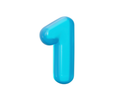 Blue jelly digit 1 One Jelly colorful alphabets numbers for kids 3d illustration png
