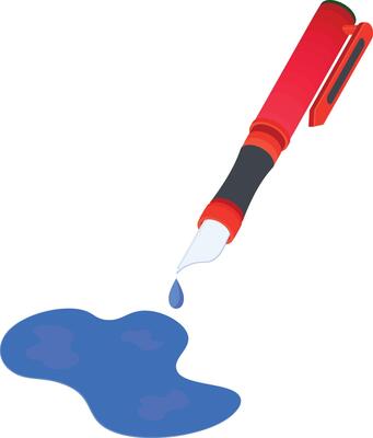 Red Fountain Pen with Blue Ink Blob