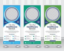 Modern Medical Healthcare X Roll Up Banner Design Template with beautiful shapes and gradient color Pro design vector