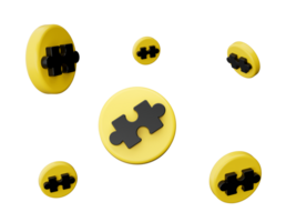Yellow and Black flying puzzle . Minimal creative concept. 3d illustration png