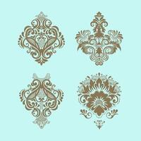 Damask ornamental elements sets symmetric floral shapes vector