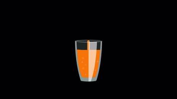 líquido naranja malteada vertido dentro un vaso animación hd en alfa video