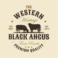 Western Black Angus Cow Bull Cattle Texas Ranch Beef Livestock Logo vector