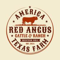 Western Angus Cow Bull Cattle Farm Ranch Vintage Badge Logo vector