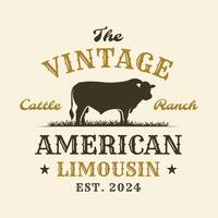 Vintage American Limousin Cow Bull Cattle Ranch Western Logo vector