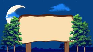 houten bord in natuur. 2d animatie. video