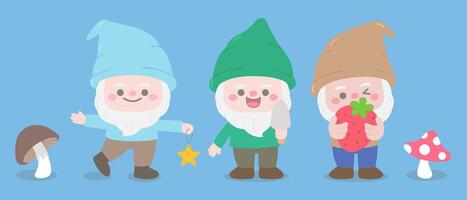 Kids hand drawn cute spring garden gnome dwarf characters vector