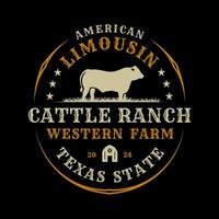 Vintage Limousin Cow Bull Cattle Farm Western Badge Logo vector