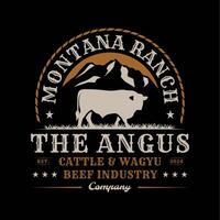 Angus Bull Cow Cattle Beef Wagyu Western Ranch Vintage Logo vector