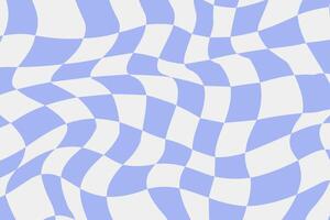 Background with distorted blue checkered y2k style. Chess board in 60s style. Psychedelic retro pattern vector