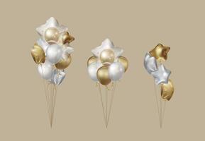 A set of balloon strings, star-shaped and round balloons, gold and silver, suitable for parties, events, birthdays vector