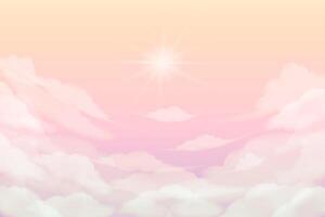 Pink sky with clouds and sun. Fantasy gentle background of dawn in soft colors. Fairytale landscape vector