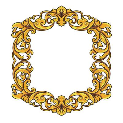 Isolated borders or frames ornament. Ornamental elements for your designs. Black and gold colors. Floral carving decoration for postcards or invitations for social media.