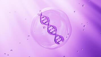 DNA in the cell with purple background, skincare and biomedical concept, 3d rendering. video