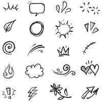 Hand drawn set elements, Abstract arrows, ribbons, hearts, stars, crowns and other elements in a hand drawn style for concept designs. Scribble illustration. vector