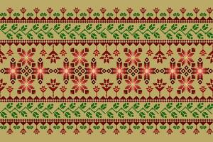 Pixel pattern ethnic oriental traditional design fabric pattern textile vector