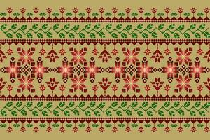 Pixel pattern ethnic oriental traditional design fabric pattern textile vector