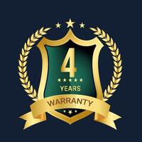 4 4 años garantía insignias, logo, símbolo, etiqueta y imagen vector