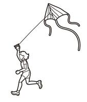 A Girl Running Fly a Kite Child Playing Cartoon Sport vector