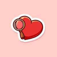 cute cartoon of red heart with magnifying glass isolated vector