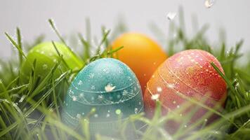 easter egg painted in various colors and located in a grass field with sunlight in Happy Easter Egg video