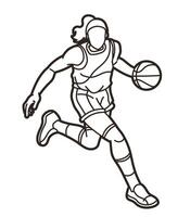 Outline Basketball Female Player Action Cartoon vector